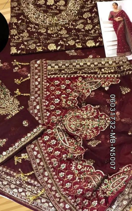 MARIA B ⏐ 06031732-MB-N5007 ⏐ NET FABRIC ⏐ EMBROIDERED ⏐ UNSTITCHED SAREE