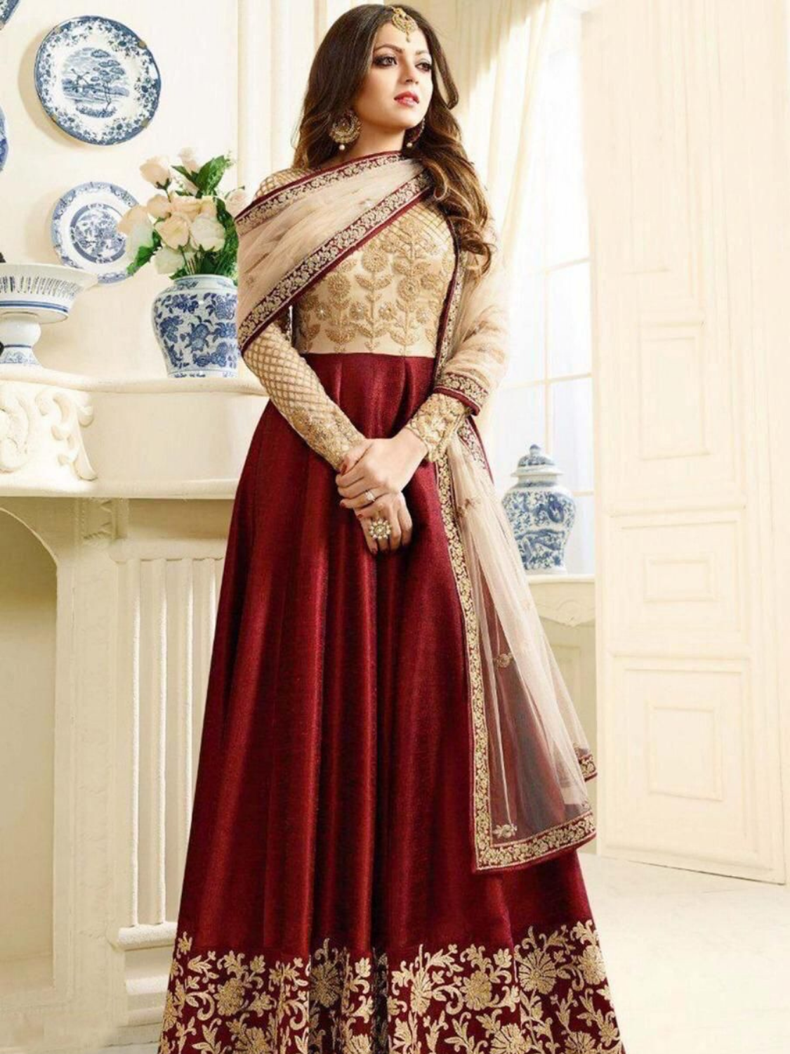 INDIAN CHIFFON MAXI with Net embroidery Dupatta (master replica) Code MD 64