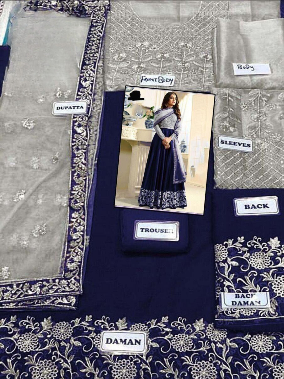 INDIAN CHIFFON MAXI with Net embroidery Dupatta (master replica) Code MD 64