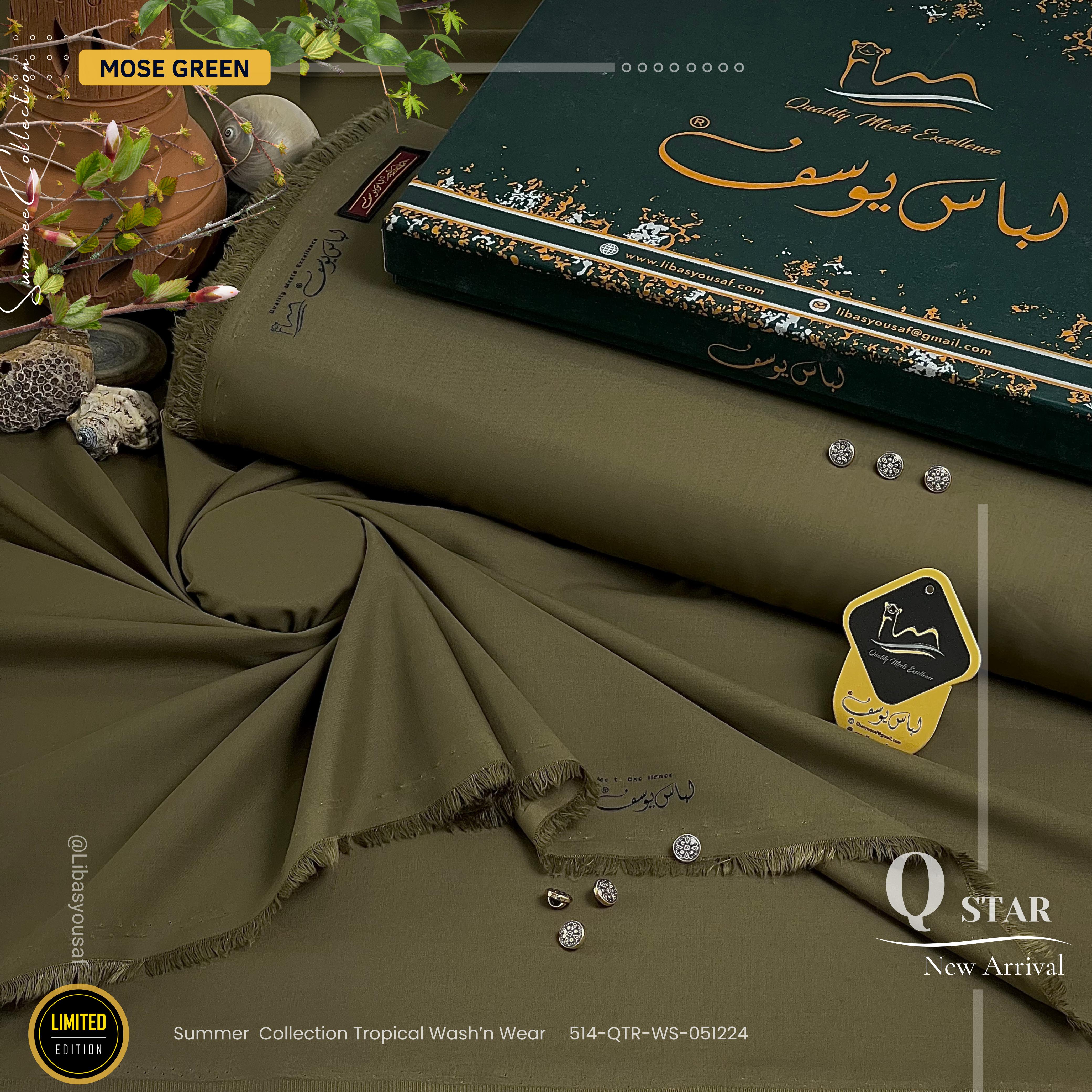 Q Star Wash & Wear Summer ( Unstitched ) ( MOSS GREEN )