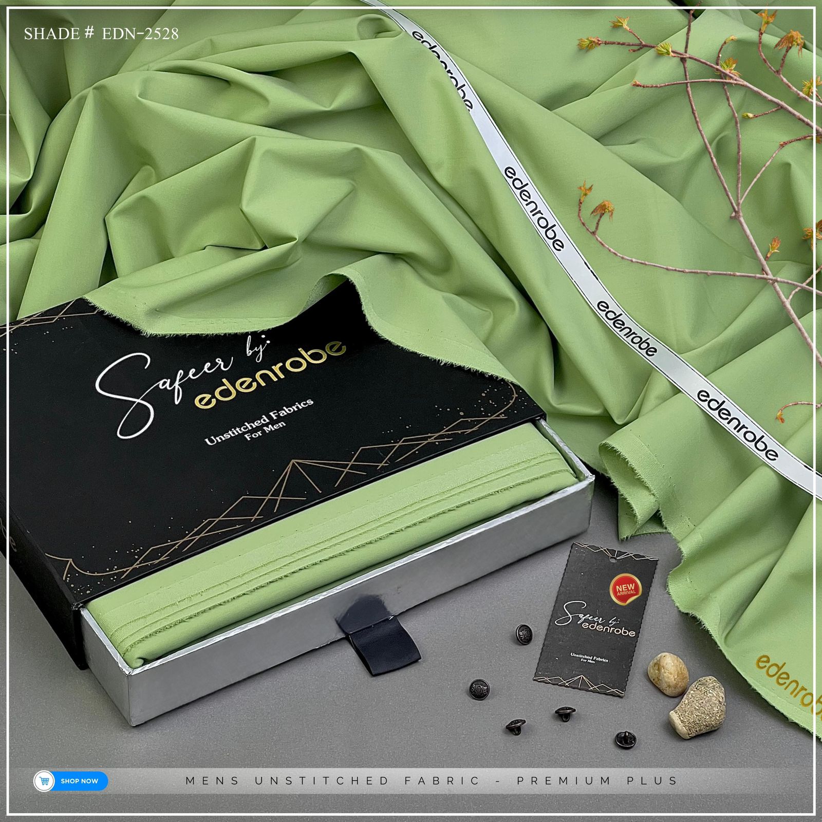 EDENROBE MEN Unstitched Wash & Wear Shade- 28 ( Pistachio )