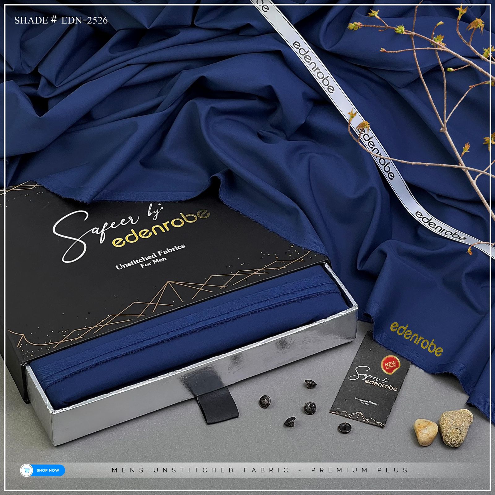 EDENROBE MEN Unstitched Wash & Wear Shade- 26 ( Royal Blue - Imran Khan Color )