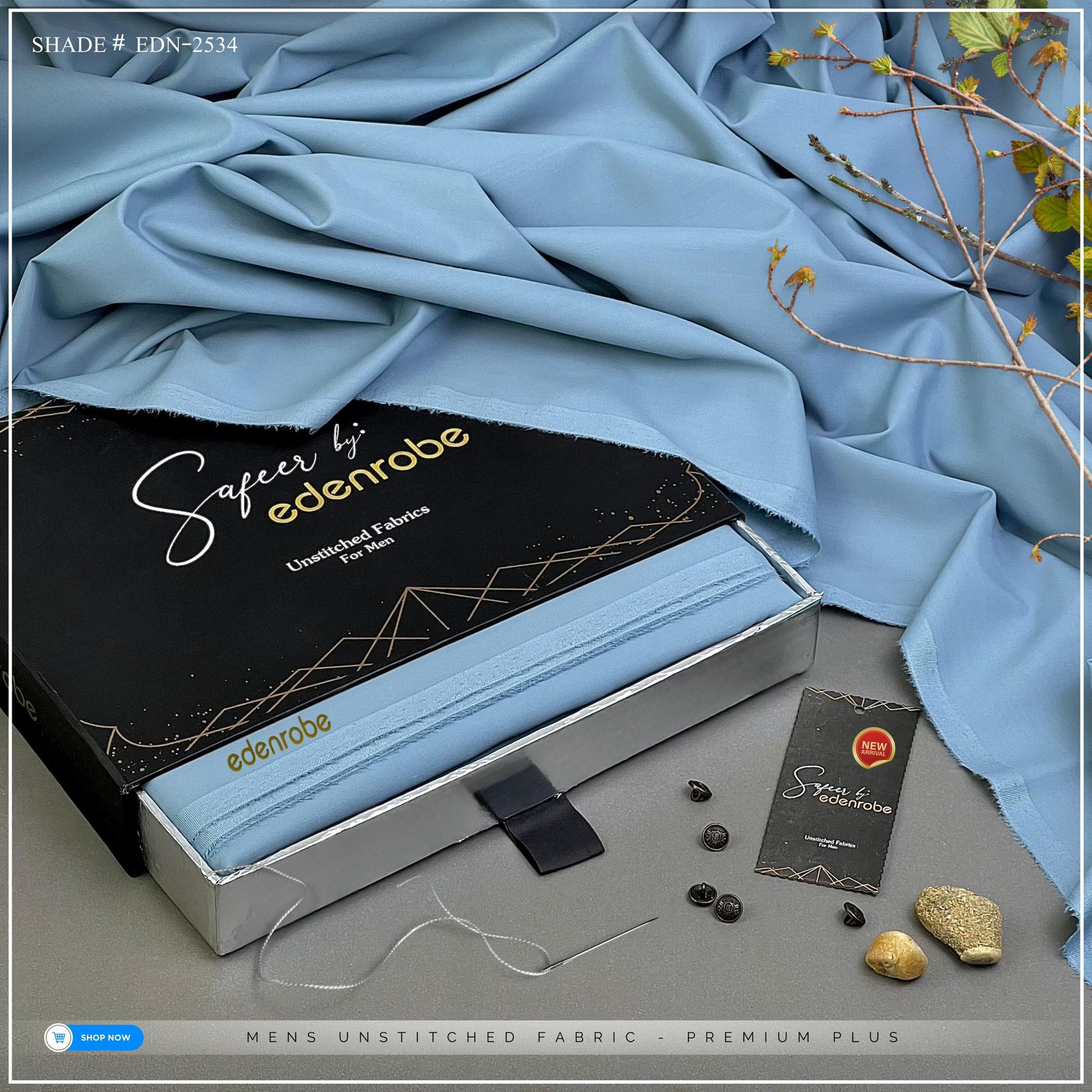 EDENROBE MEN Unstitched Wash & Wear Shade- 34 ( Cloudy Grey )