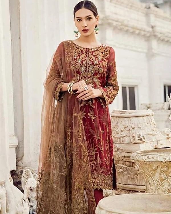 IZNIK Colour Chiffon suit with heavy net embroidery dupatta