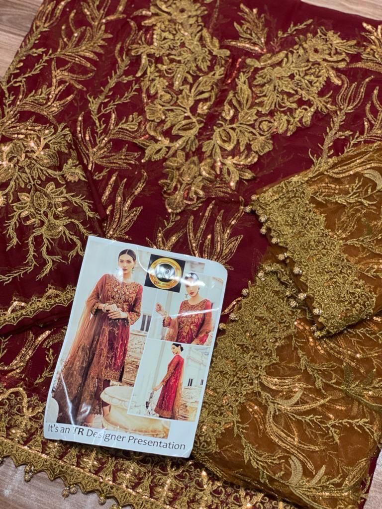 IZNIK Colour Chiffon suit with heavy net embroidery dupatta