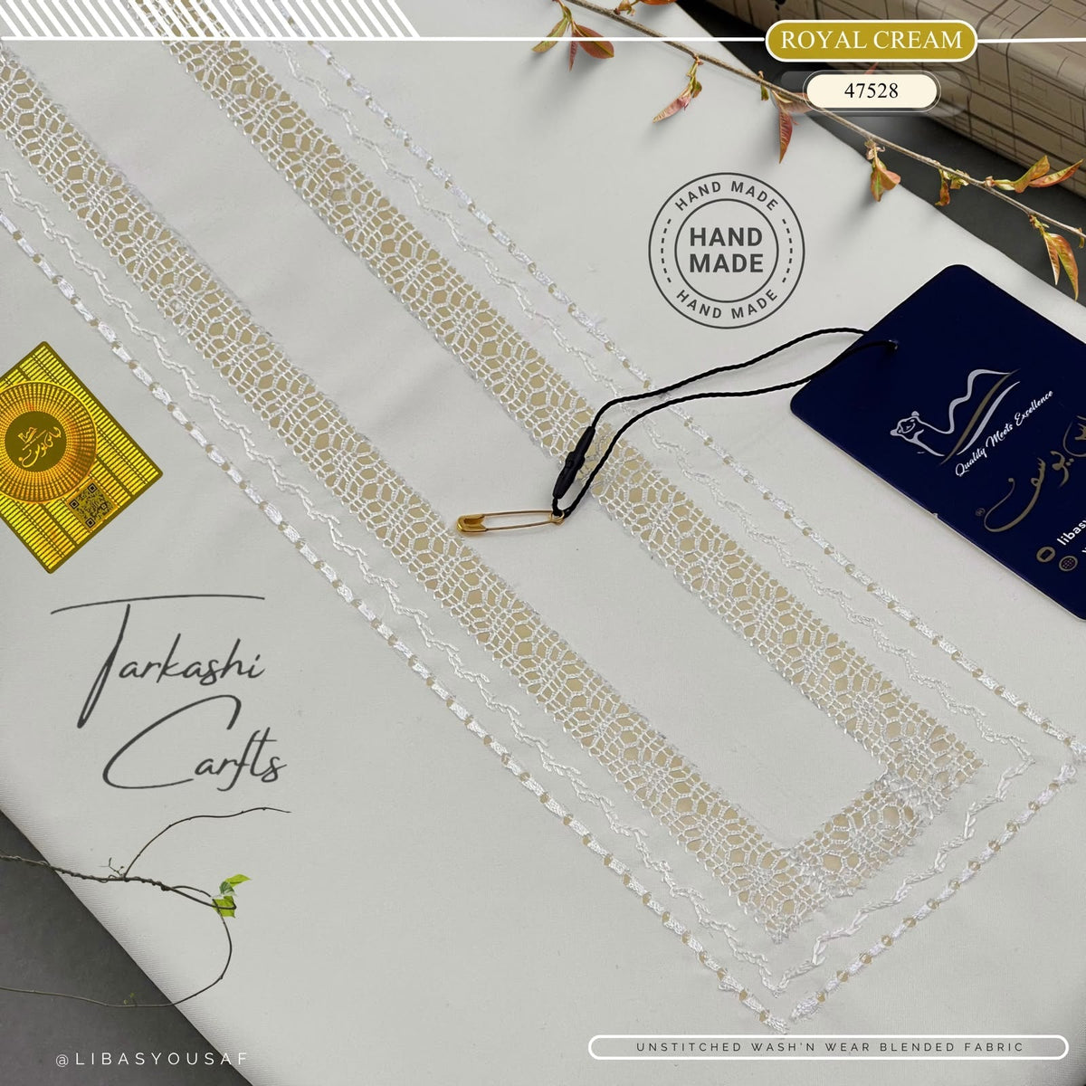 Tarkashi Four Seasons Wash'n Wear | Crafted by Libas e Yousaf | Royal Cream - 47528