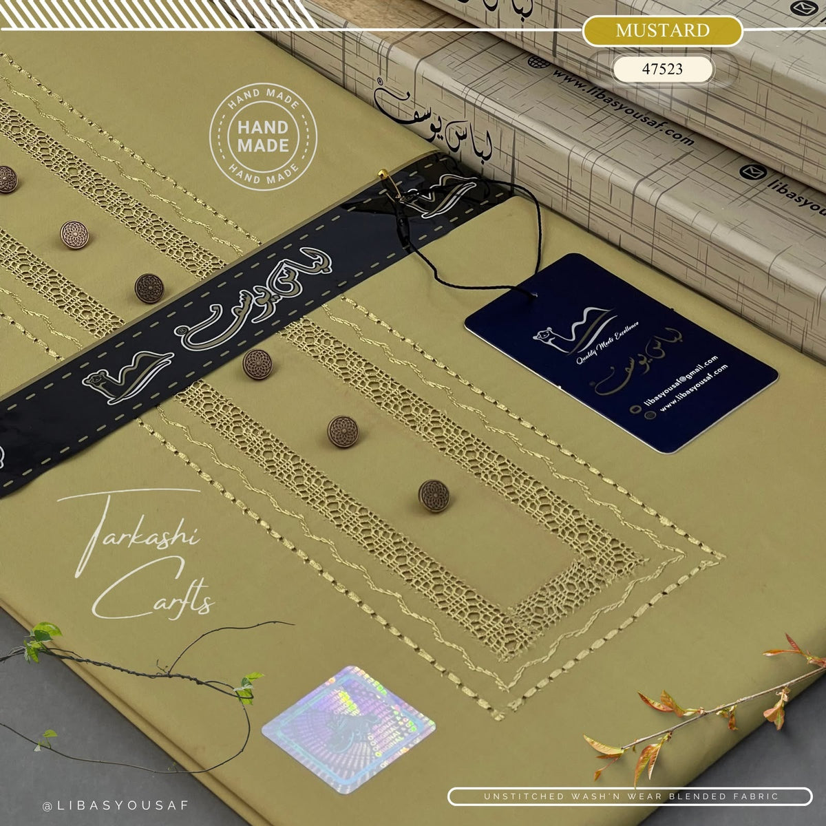 Tarkashi Four Seasons Wash'n Wear | Crafted by Libas e Yousaf | Mustard - 47523
