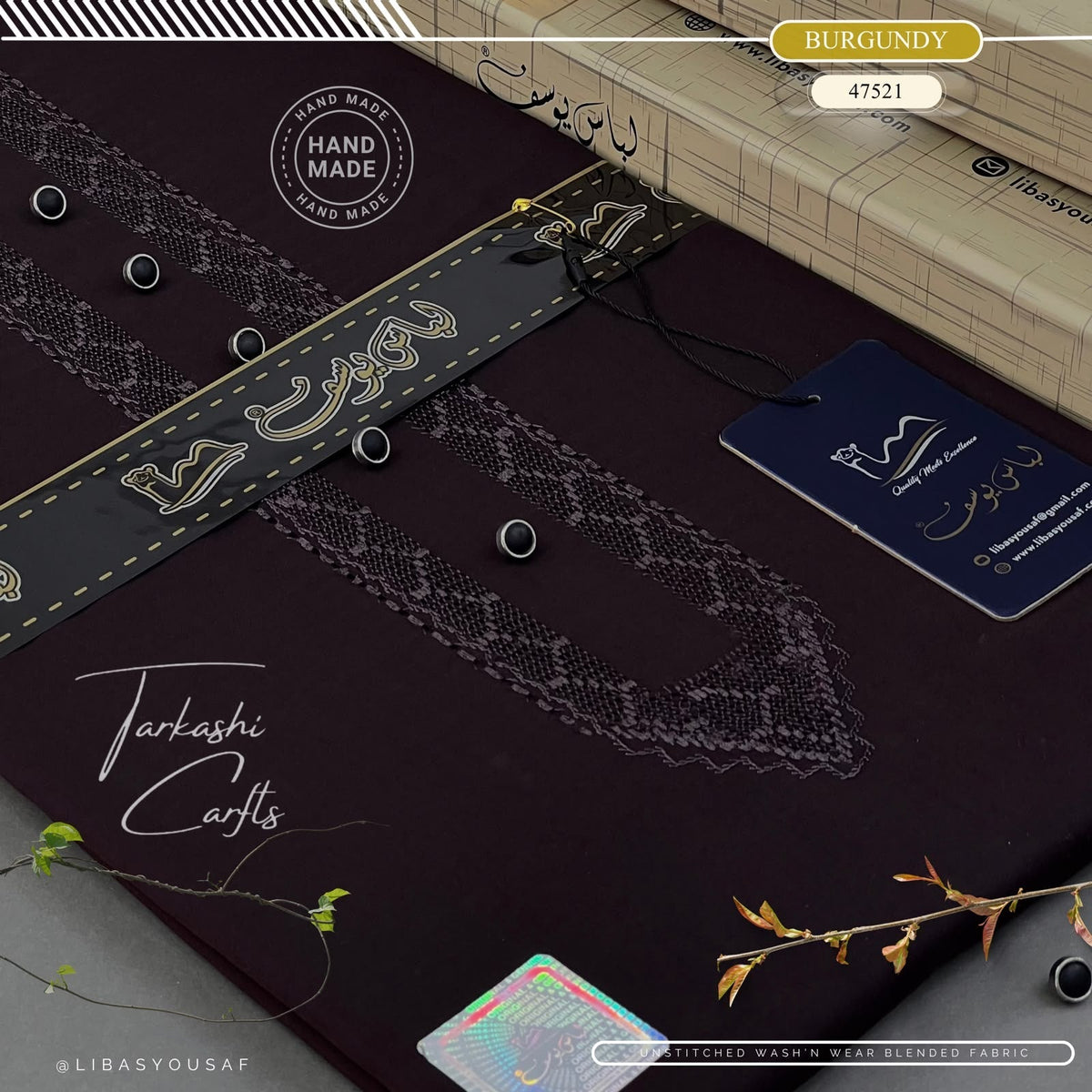 Tarkashi Four Seasons Wash'n Wear | Crafted by Libas e Yousaf | Burgundy - 47521