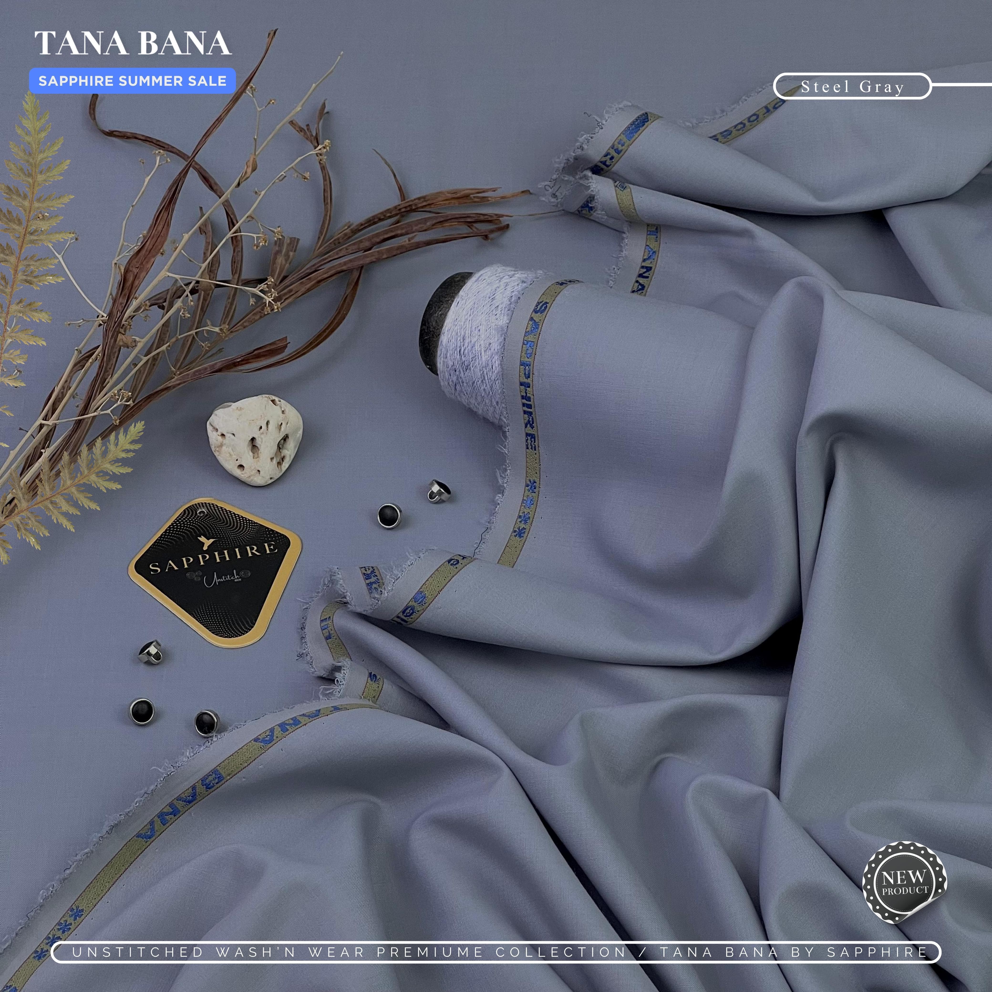 SAPPHIRE (Steel Gray ) Unstitched Wash & Wear ( TANA BANA )