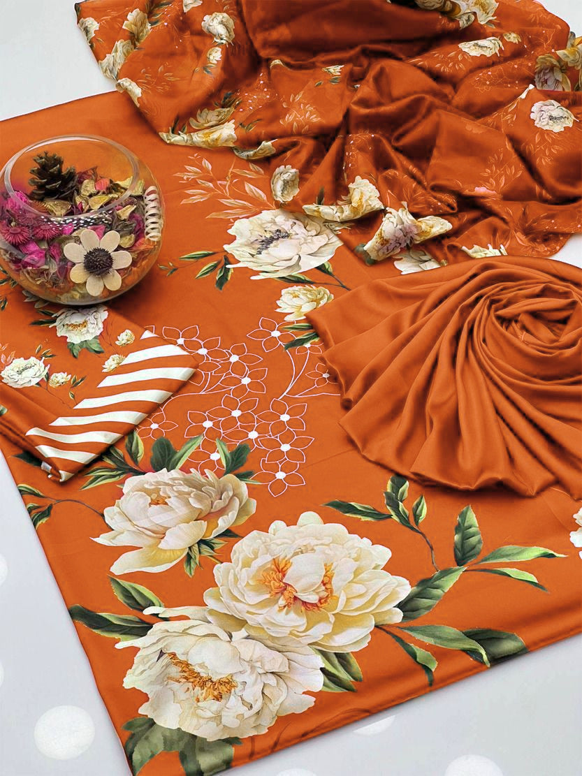 LULUSAR ⏐ SILK ⏐ FLORAL DIGITAL PRINTED ⏐UNSTITCHED ⏐ 3 PC ⏐