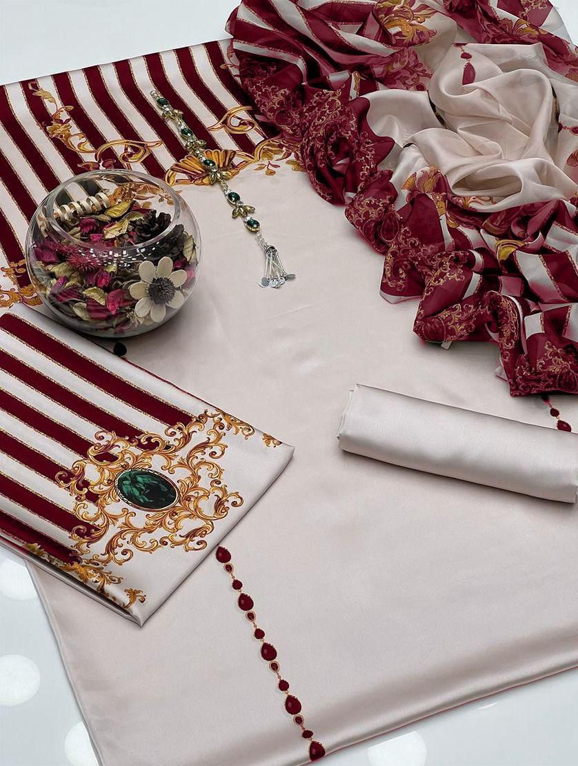 LULUSAR ⏐ SILK ⏐ FLORAL DIGITAL PRINTED ⏐UNSTITCHED ⏐ 3 PC ⏐ PURPLE