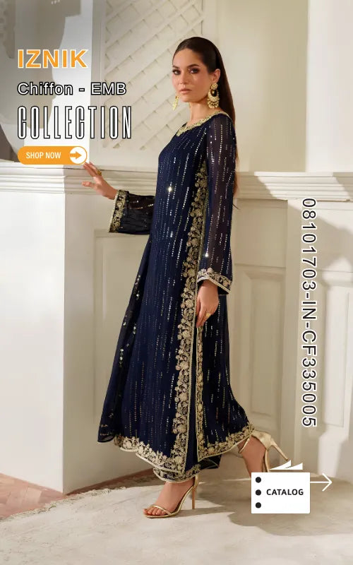 IZNIK ⏐ 08101703-IN-CF335005 ⏐ CHIFFON ⏐ EMBROIDERED