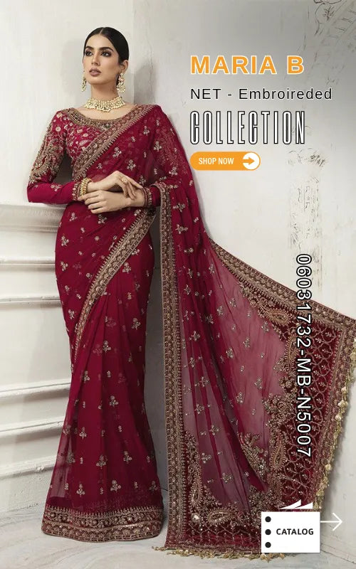 MARIA B ⏐ 06031732-MB-N5007 ⏐ NET FABRIC ⏐ EMBROIDERED ⏐ UNSTITCHED SAREE