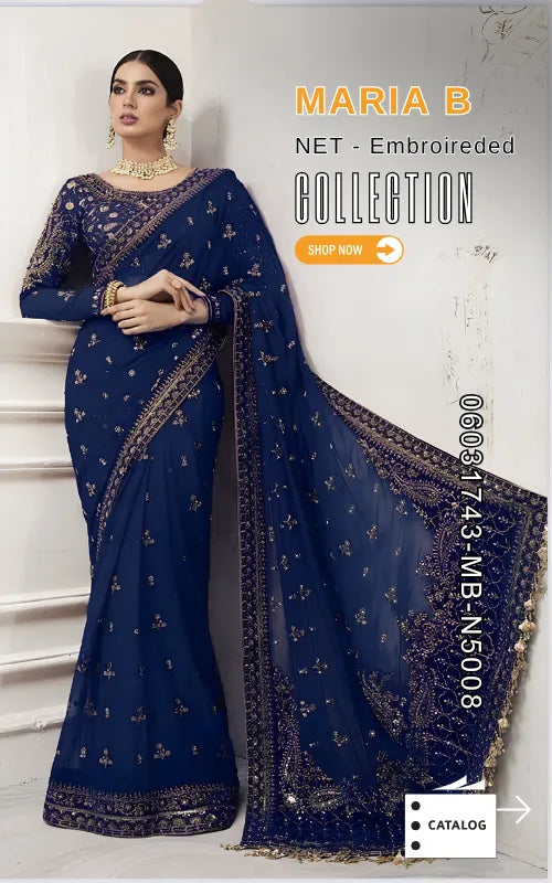 MARIA B ⏐ 06031743-MB-N5008 ⏐ NET FABRIC ⏐ EMBROIDERED ⏐ UNSTITCHED SAREE