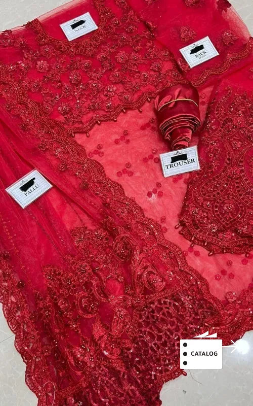 MARIA B ⏐ 07301429-MB-NT5002 ⏐ NET FABRIC ⏐ EMBROIDERED ⏐ UNSTITCHED SAREE