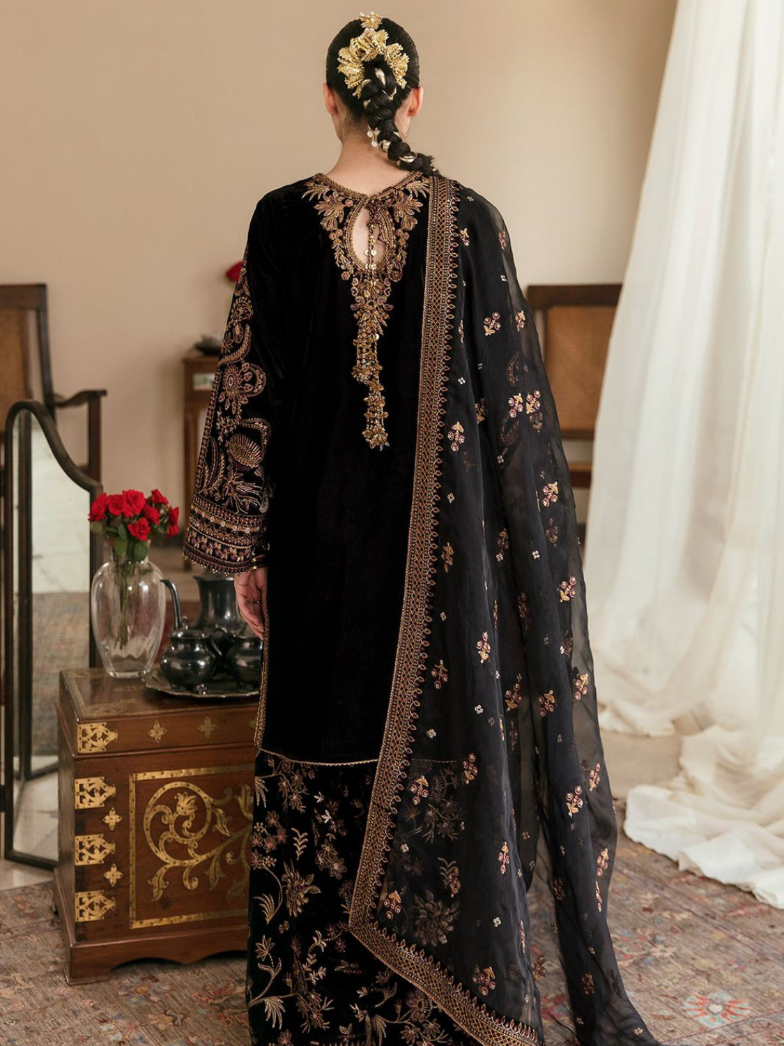 BAROQUE  VELVET SHIRT DUPATTA ORGANZA  TROUSER SILK