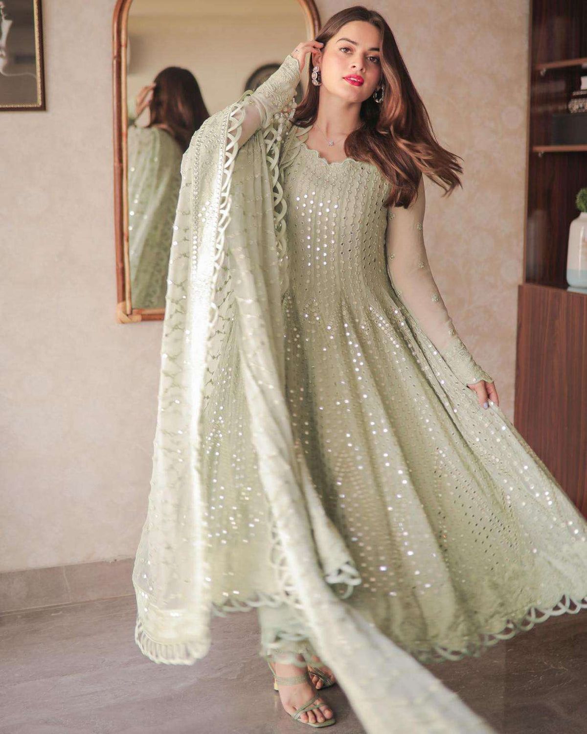 Asim jofa Chiffon Heavy 9mm Sequence Embroidered