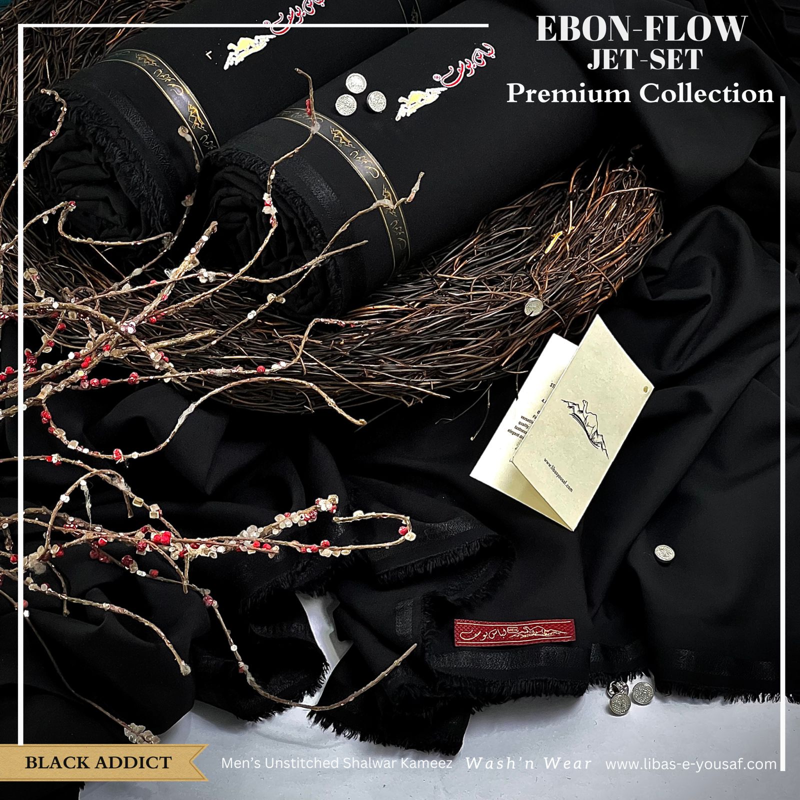 Libas-E-Yousaf EBON-FLOW Jet-Set Luxury BLACK Wash & Wear