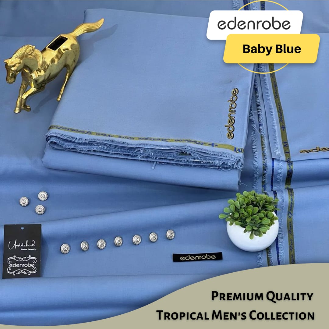 EDENROBE ( BABY BLUE ) MEN Unstitched Wash & Wear