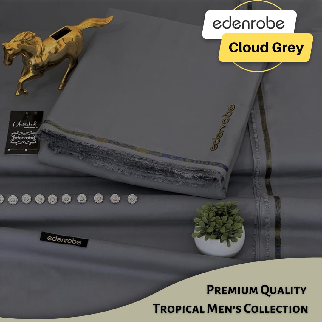 EDENROBE ( CLOUD GREY ) MEN Unstitched Wash & Wear