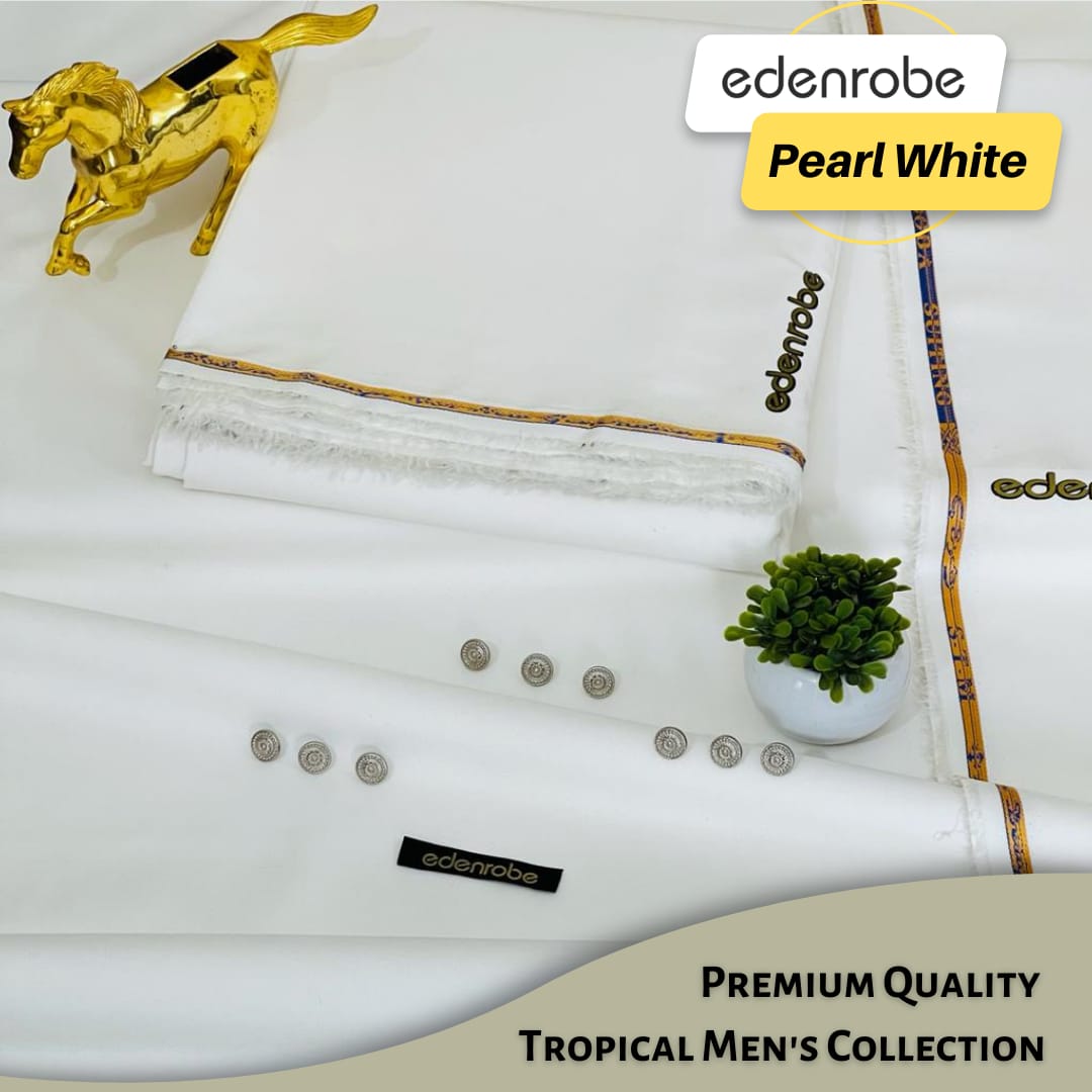 EDENROBE ( PEARL WHITE ) MEN Unstitched Wash & Wear