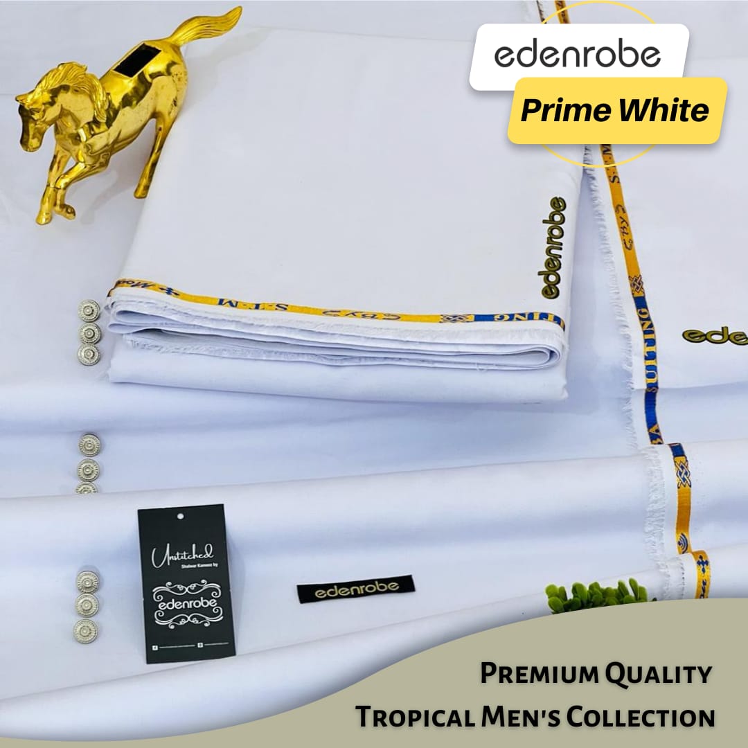 EDENROBE ( PRIME WHITE ) MEN Unstitched Wash & Wear