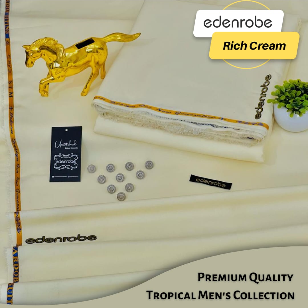 EDENROBE ( RICH CREAM ) MEN Unstitched Wash & Wear