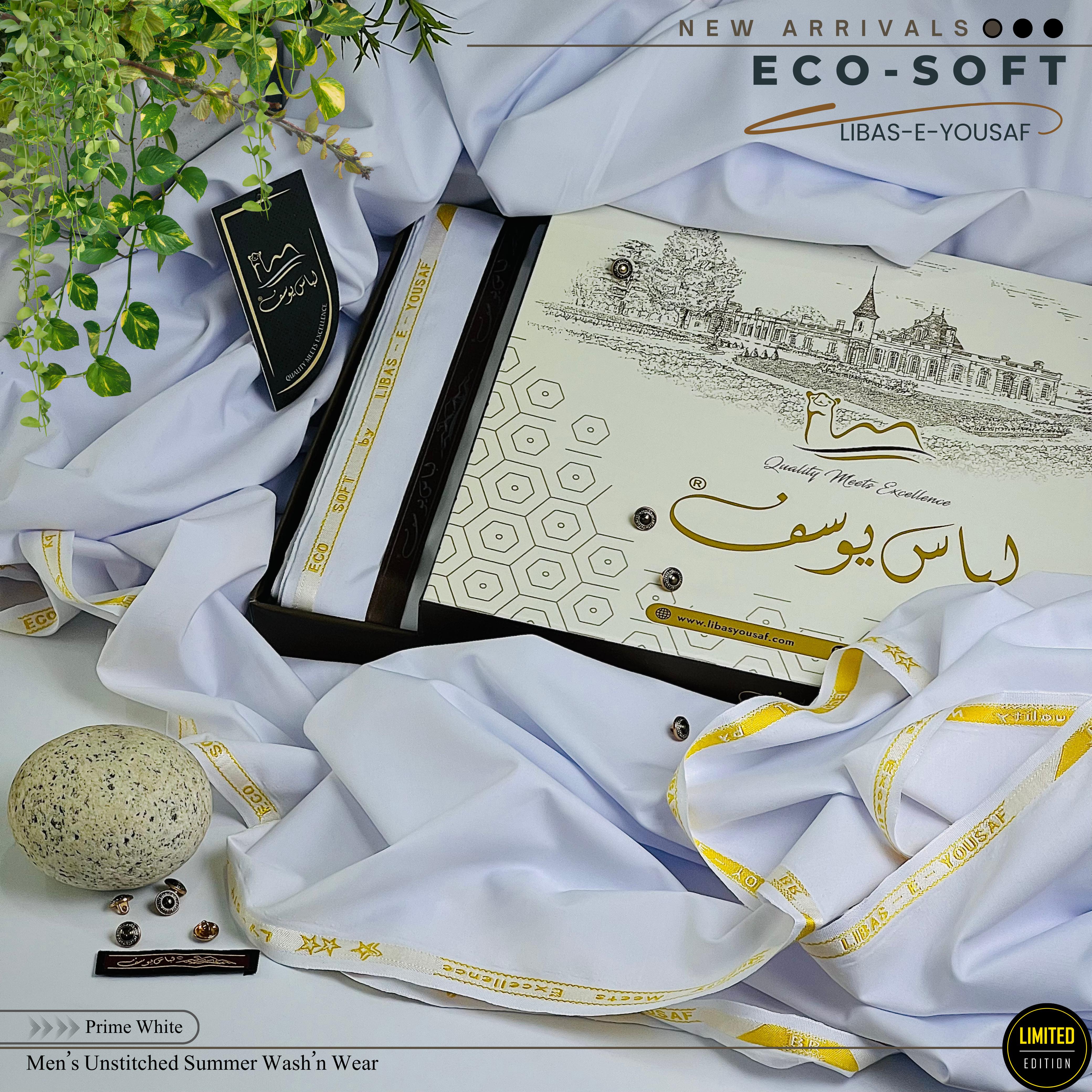 ECO SOFT Wash & Wear ( Unstitched ) Shalwar Kameez │Prime White