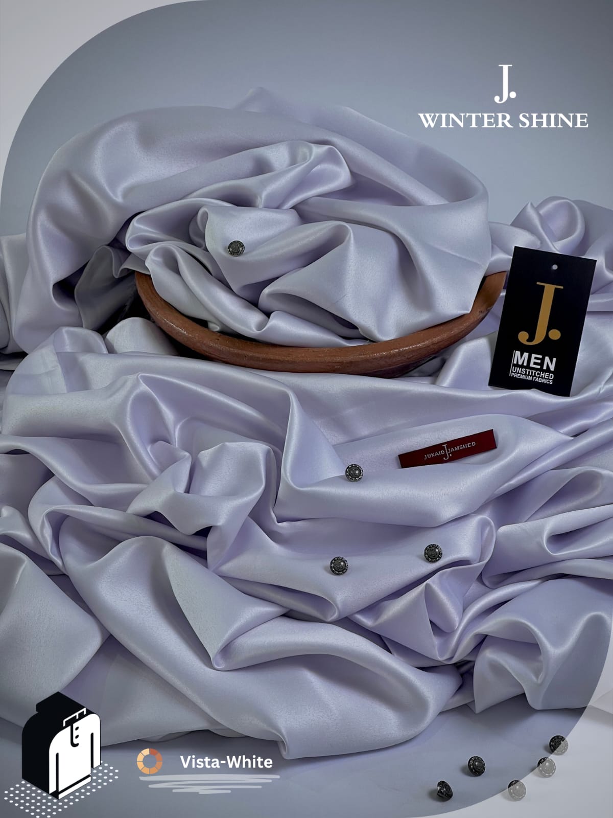 JUNAID JAMSHED ( Silk ) - Vista White  - ( Unstitched ) Shalwar Kameez