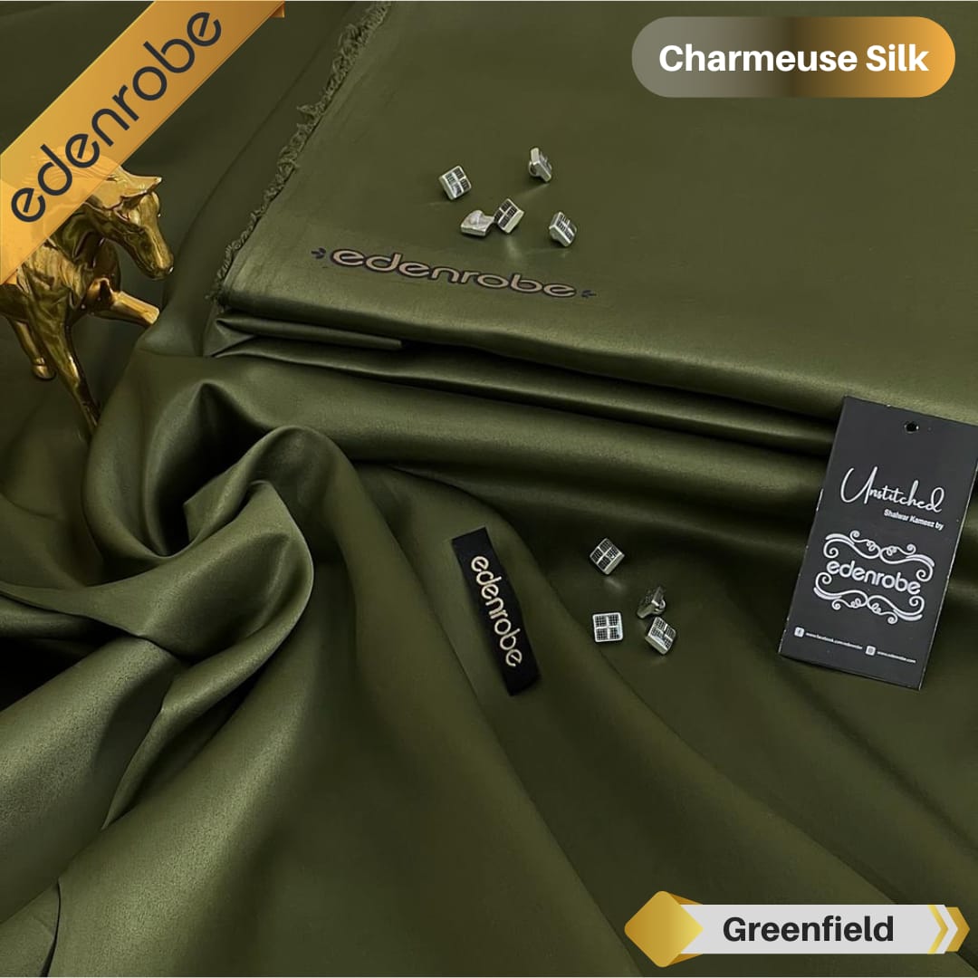 EDENROBE ( Silk ) - Green Field - ( Unstitched ) Shalwar Kameez