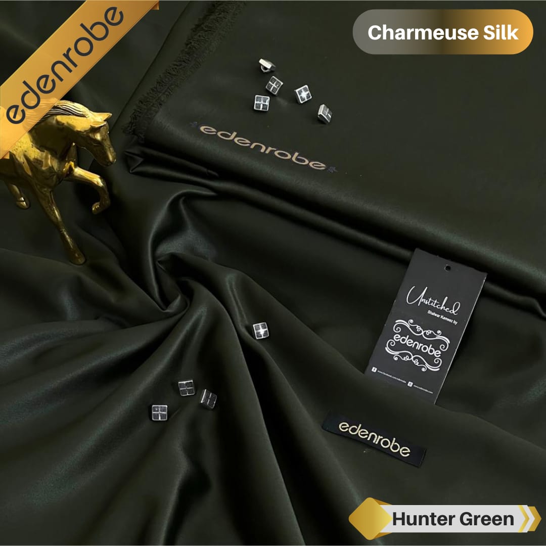 EDENROBE ( Silk ) - Hunter Green - ( Unstitched ) Shalwar Kameez