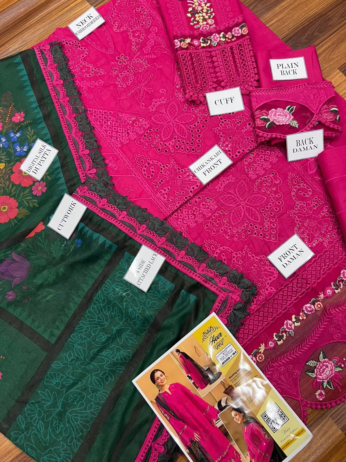 MARIA B - HEAVY EMBROIDERED - LAWN CHIKENKARI - DUPATTA DIGITAL SILK