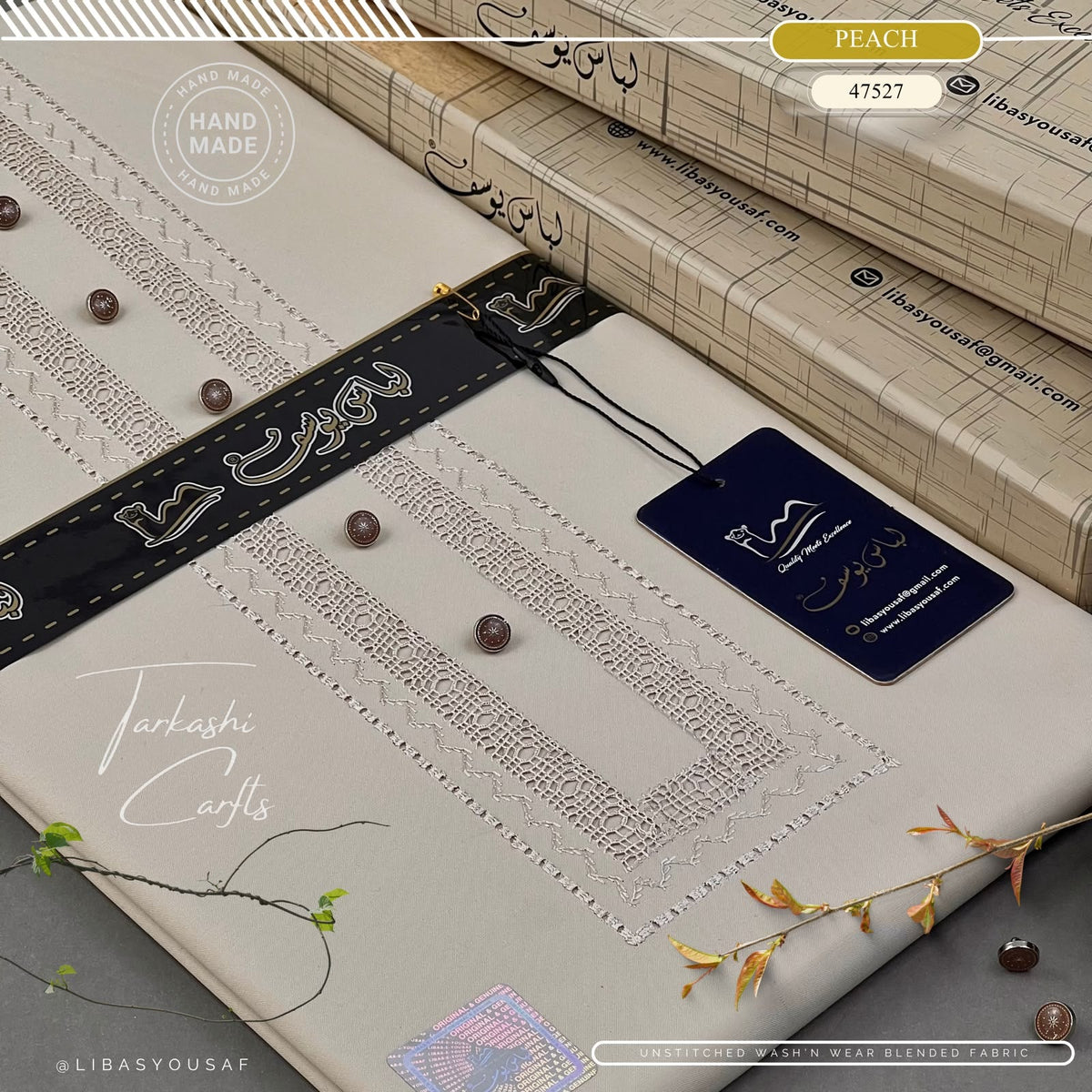 Tarkashi Four Seasons Wash'n Wear | Crafted by Libas e Yousaf | Peach - 47527