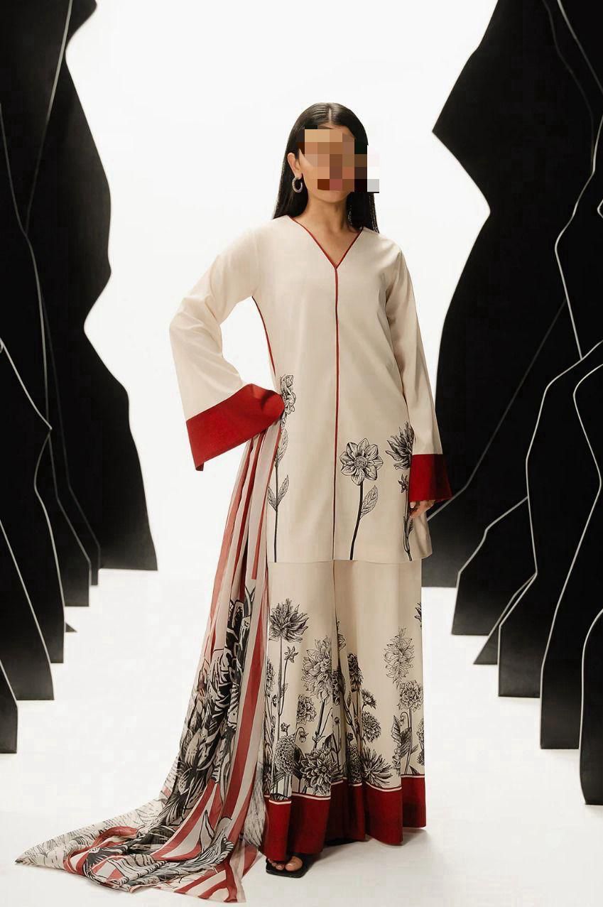 LULUSAR ⏐ SILK ⏐ FLORAL DIGITAL PRINTED ⏐UNSTITCHED ⏐ 3 PC ⏐ PURPLE