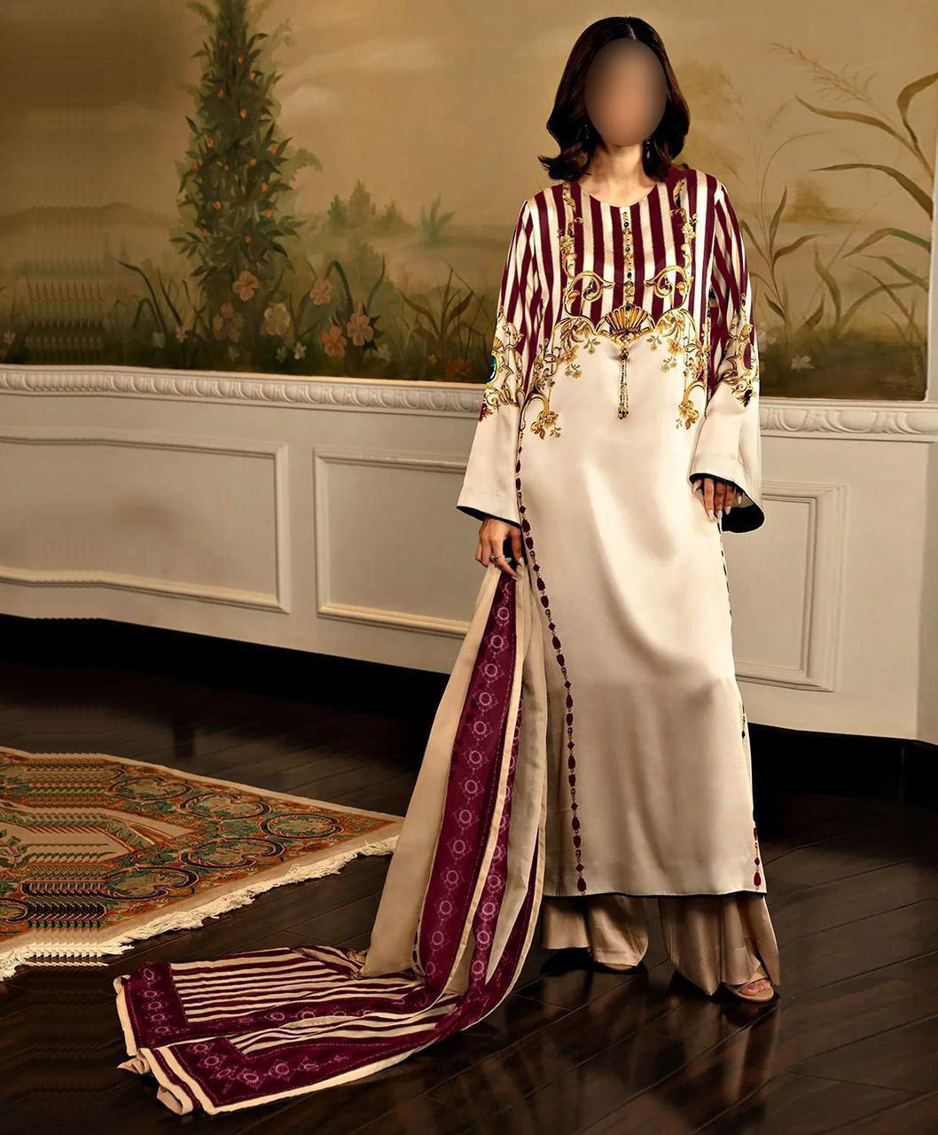 LULUSAR ⏐ SILK ⏐ FLORAL DIGITAL PRINTED ⏐UNSTITCHED ⏐ 3 PC ⏐ PURPLE