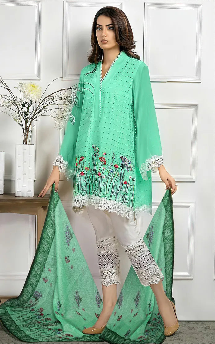 FAREEDA HASSAN - LAWN CHIKEN KARI EMBROIDED - 3 PIECE DESIGN