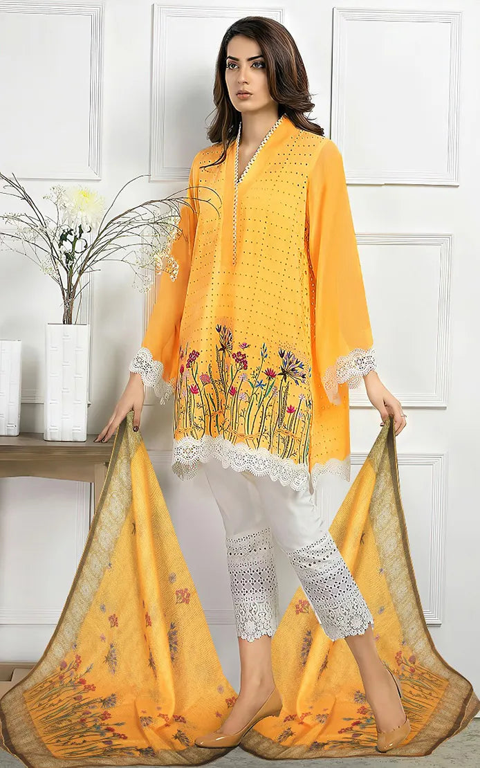 FAREEDA HASSAN - LAWN CHIKEN KARI EMBROIDED - 3 PIECE DESIGN